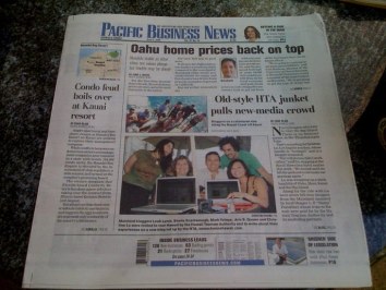 Pacific Business News front page featuring the HTA blogger's tour